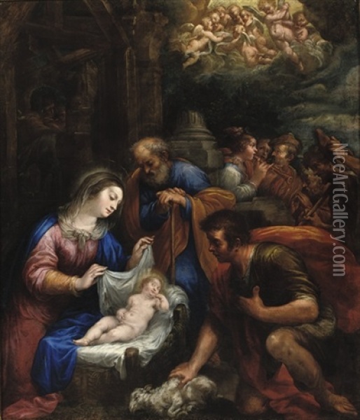 The Adoration Of The Shepherds Oil Painting - Vicenzo Pisanelli
