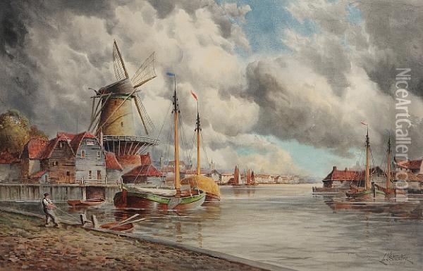 Dordrecht Oil Painting - Hermanus Jr. Koekkoek