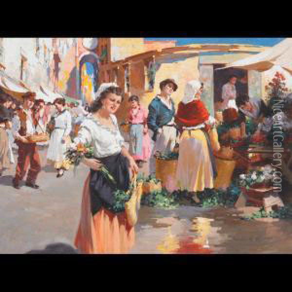 Market Day Oil Painting - W. Emery Vizkelety