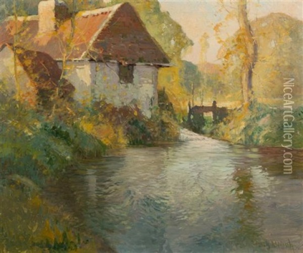 House In A Landscape Oil Painting - George Ames Alrich