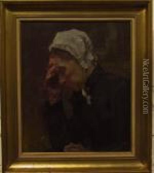 Description:oud Vrouwke Oil Painting - Albert Sohie