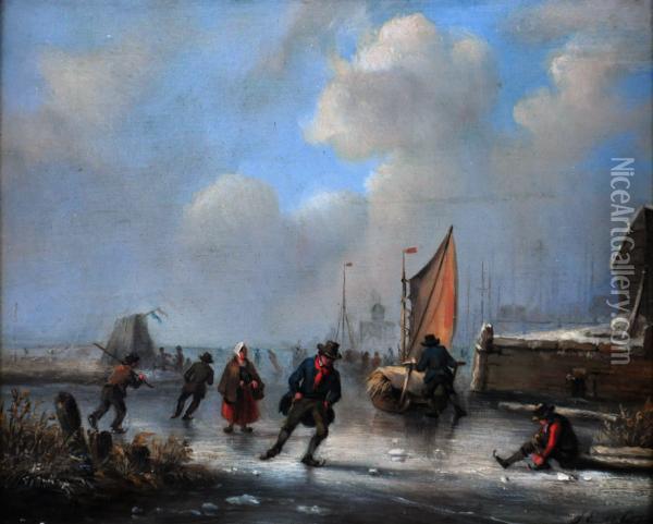  skating On Lake  Oil Painting - Jan Ernst De Groot
