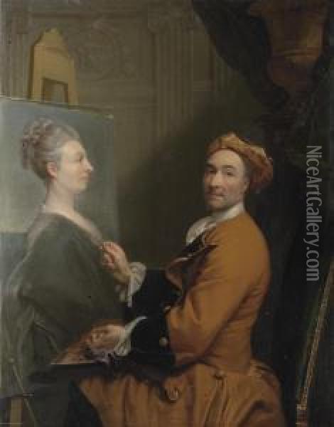 Portrait Of The Artist Oil Painting - Joseph Vivien