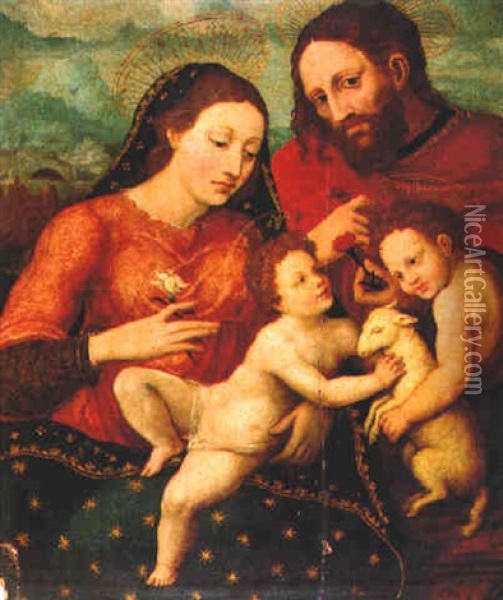 La Sagrada Familia Con San Juanito Oil Painting - Vicente Masip