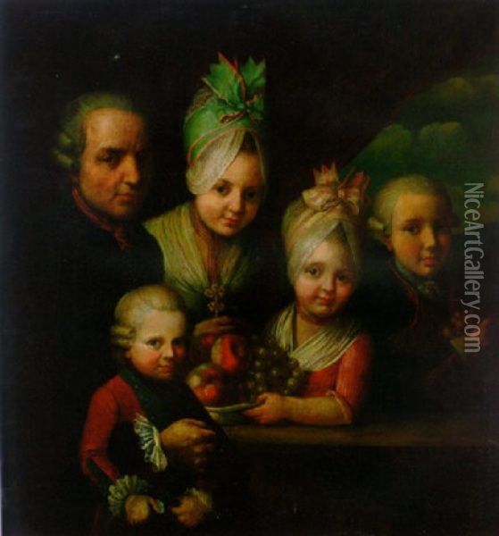 A Family Portrait Group Oil Painting - Guillaume Dominique Jacques Doncre