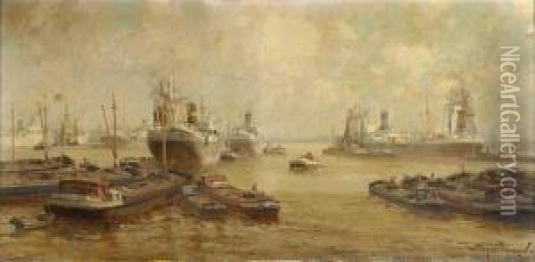 Hafen Von Rotterdam. Oil Painting - Gerardus Johannes Delfgaauw