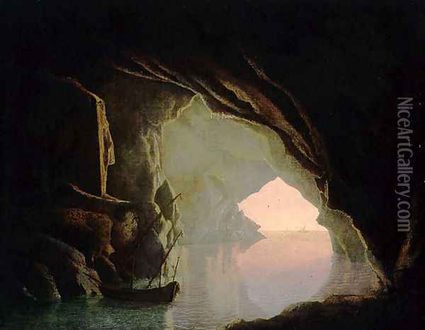 A Grotto in the Gulf of Salerno, Sunset, c.1780-1 Oil Painting - Josepf Wright Of Derby