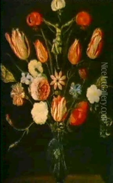Ein Blumenstrauss In Einer Vase Mit Dem Gekreuzigten Oil Painting - Daniel Seghers