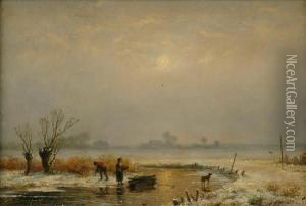 Wyngaerdt Winter Landscape With Figures Gathering Wood Oil Painting - Anthonie Jacobus Van Wyngaerts