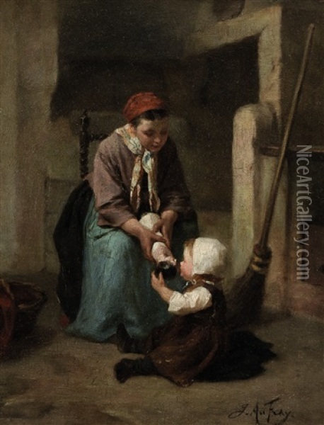 Mutter Mit Kind Und Puppe Oil Painting - Joseph Athanase Aufray