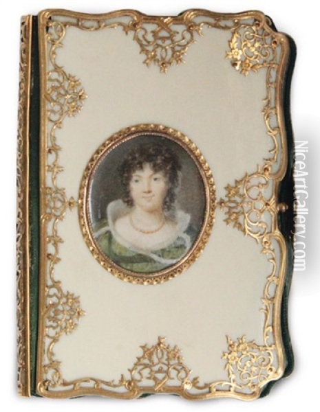 Portrait De Femme A La Robe De Velours Vert Bordee De Fourrure Blanche Oil Painting - Jean-Baptiste Isabey
