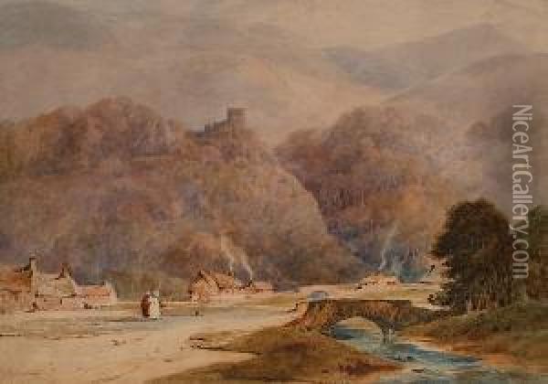 Cottages At The Foot Of Hills. Oil Painting - Henry G. Gastineau