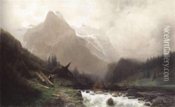 Le Welhorn Et Le Wetterhorn A Rosenlaui Oil Painting - Gustave Eugene Castan