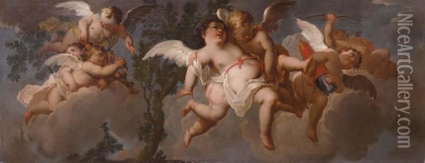 Cupido Trasportato Daamorini Oil Painting - Claudio Francesco Beaumont