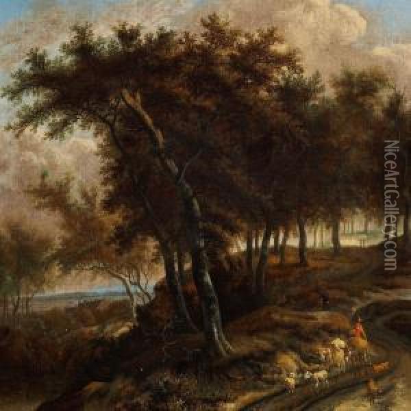 Landscape With Ashepherd And His Flock Oil Painting - Adriaen Hendricksz. Verboom