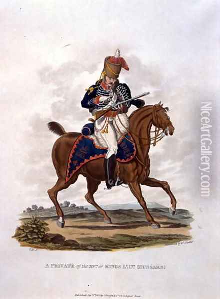A Private of the 15th, or Kings Hussars, from Costumes of the Army of the British Empire, according to the last regulations 1812, engraved by J.C. Stadler, published by Colnaghi and Co. 1812-15 Oil Painting - Charles Hamilton Smith