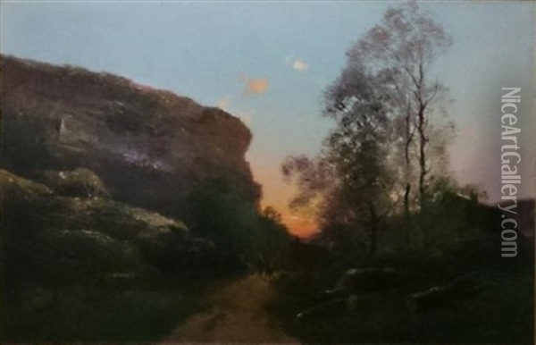 Landscape In Sunset Oil Painting - Gaston Anglade