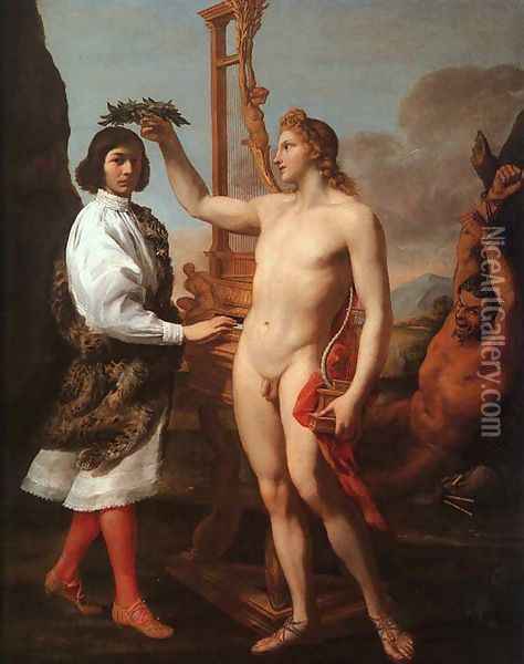 Marcantonio Pasquilini Crowned By Apollo Oil Painting - Andrea Sacchi