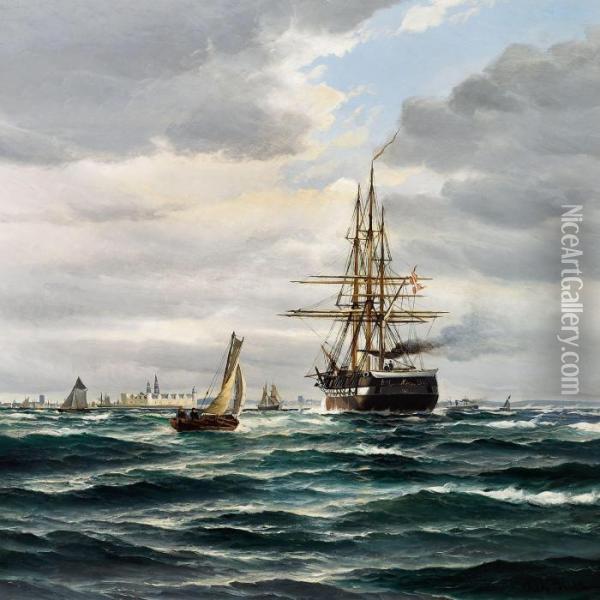 A Seascape Offkronborg Oil Painting - Vilhelm Bille