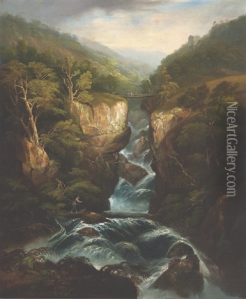 Fishing The Flume Oil Painting - William Guy Wall