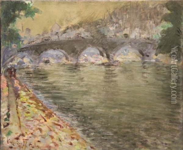 Pont Royal In Paris Oil Painting - Konstantin Kuznetsov