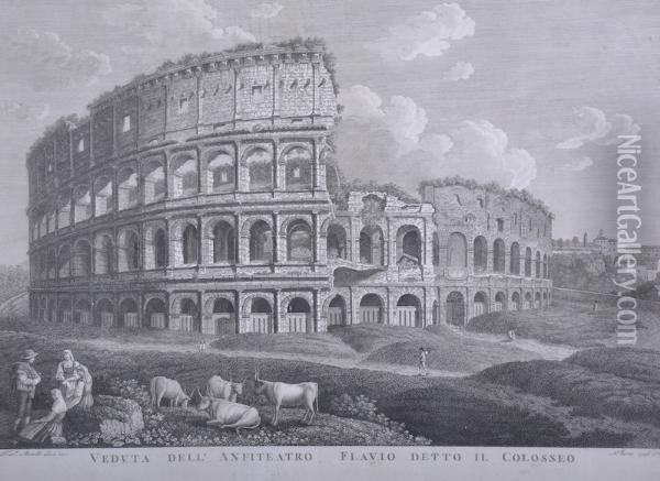 Veduta Dellanfiteatro Flavio Detto Il Colosseo. Oil Painting - Francois Morel