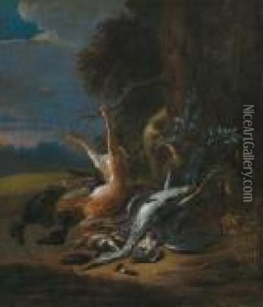 Natura Morta Con Uccelli E Una Lepre Oil Painting - Adriaen de Gryef