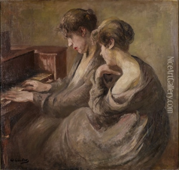La Lecon De Piano Oil Painting - Otto Vautier