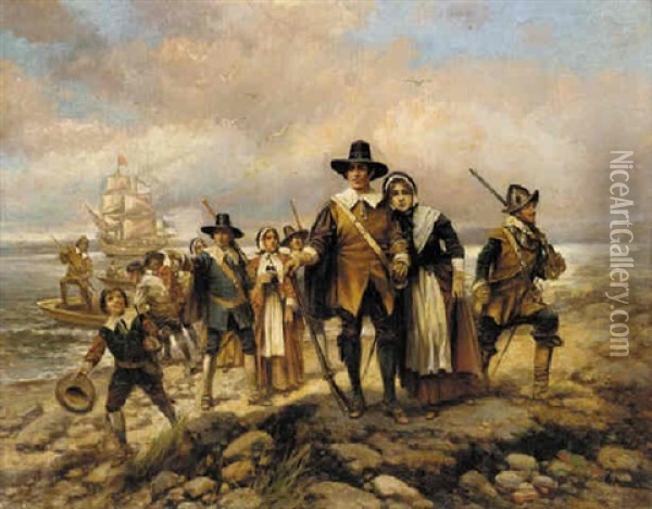 The Pilgrims Landing Oil Painting - Edward Percy Moran