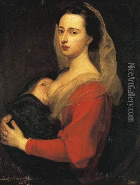 Portrait Of Lady Mary Boyle, Half-length, And Her Son Charles Oil Painting - Sir Godfrey Kneller