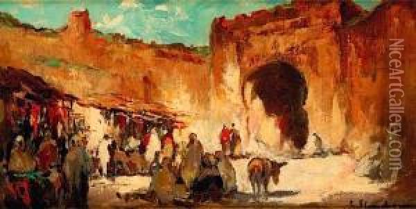 Porte De Fez Oil Painting - Gustave Flasschoen