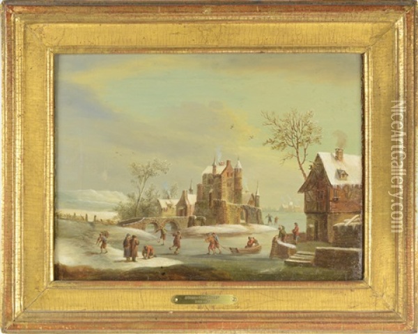 Landscape With Ice Scaters Oil Painting - Franz Hochecker