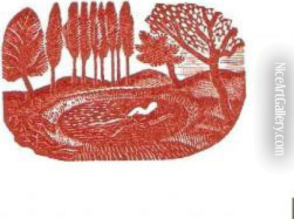Swimmer In Red Oil Painting - Eric Ravilious