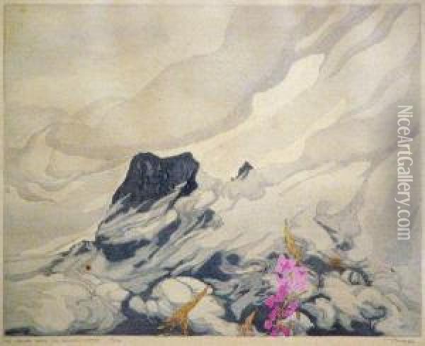 The Vapours Round The Mountain Curled Oil Painting - Walter John James