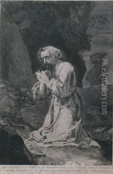 Saint Francois D'assise En Priere Burin D'epoque Oil Painting - Claude Mellan