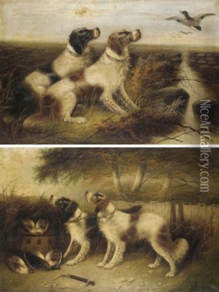 Rest After Shoot (+ Setters In The Moors; Pair) Oil Painting - Edward Armfield