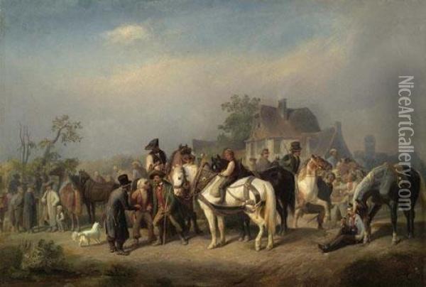 The Horse Fair. 1853. Oil Painting - Reinhold Braun