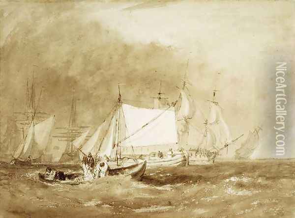Shipping Scene, with Fishermen, c.1815-20 Oil Painting - Joseph Mallord William Turner