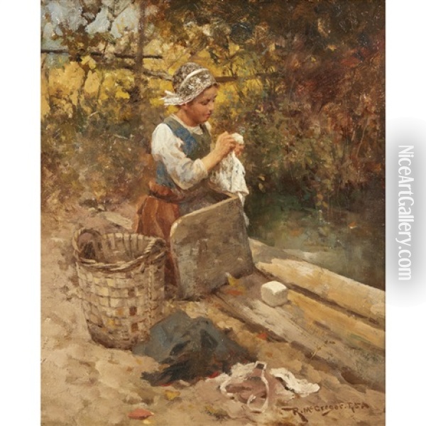 A Dutch Washer Girl Oil Painting - Robert McGregor
