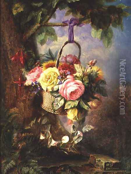 Basket of Roses with fuschia Oil Painting - Edward Charles Williams