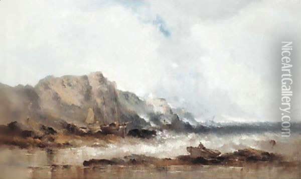 Stormy Seas With Fishing Boats Oil Painting - William McAlpine