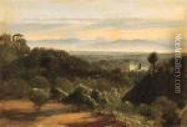 Paesaggio Napoletano Con Caseggiati Oil Painting - Anthonie Sminck Pitloo