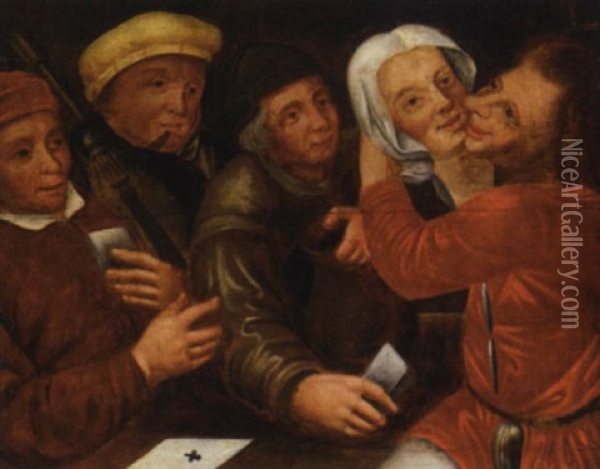 Peasants Playing Cards And Cavorting Oil Painting - Marten van Cleve the Elder