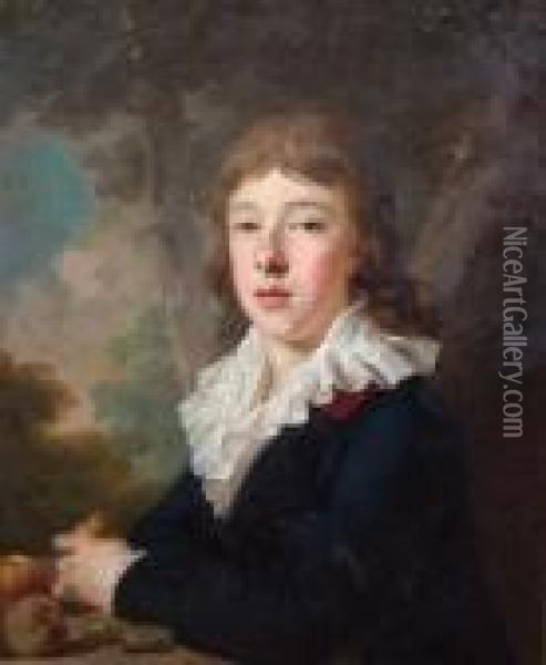Portrait Of A Boy With Pears Oil Painting - George Romney