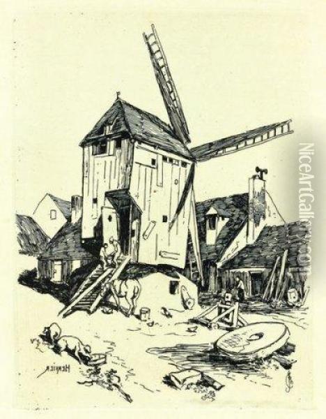 Moulin A Vent Oil Painting - Louis Fr. Adolphe Hervier