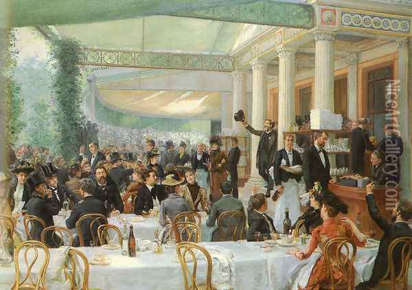 Dejeuner Du Salon, Au Cafe La Cascade Oil Painting - Jean Andre Rixens