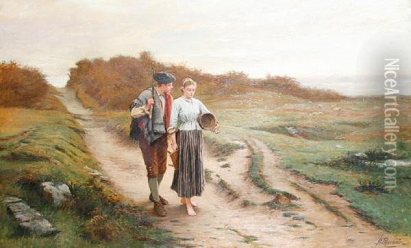 A Country Lane Proposal Oil Painting - Peter Macnab
