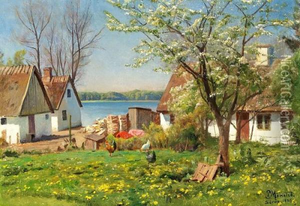 White Farmhouses, Springtime Oil Painting - Peder Mork Monsted