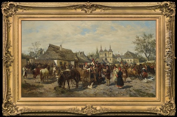 Fair In Cracow (kleparz) Oil Painting - Ludwig Gedlek