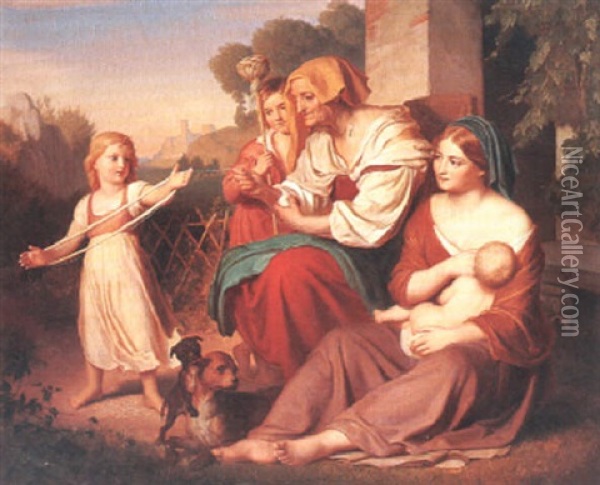 Italienische Familie Oil Painting - Ausgust Wegert